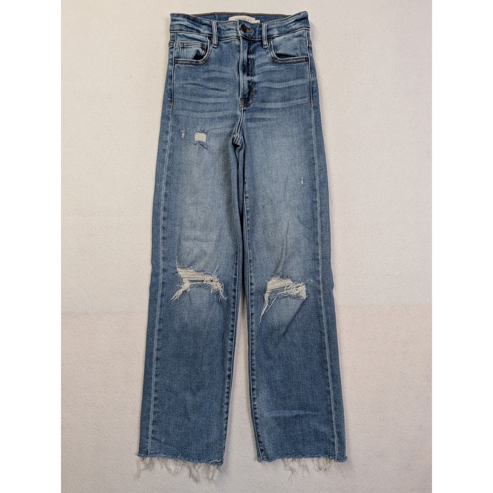 Hidden Jeans‎ Womens Wide Leg Jeans 24 Distressed High Rise Raw Hem Blue